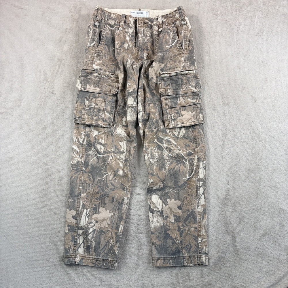 VINTAGE Hollister Loose Baggy Cargo Pants Multi Leaf Camo Men 30x32 Fits 30x30